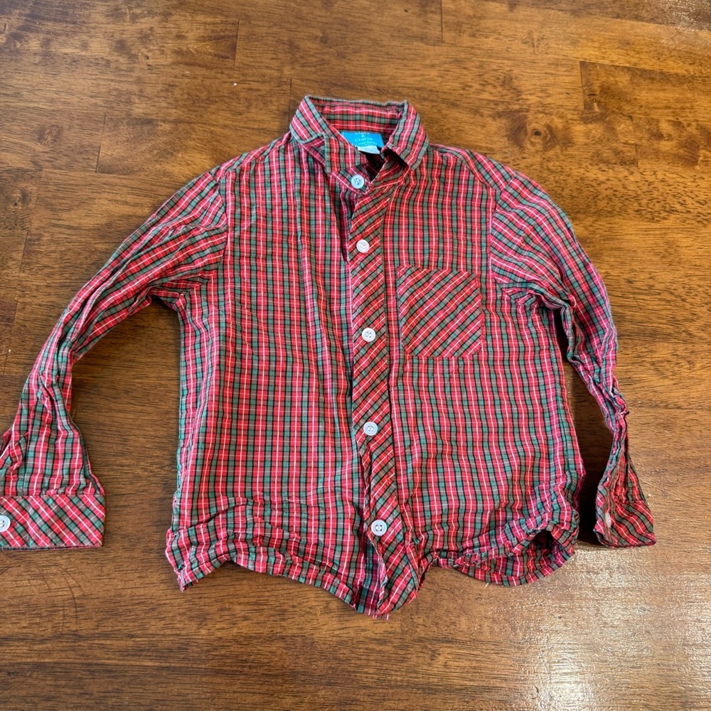 Claire & Charlie Plaid Kids button up Shirt - Red and Green size 4 100% cotton